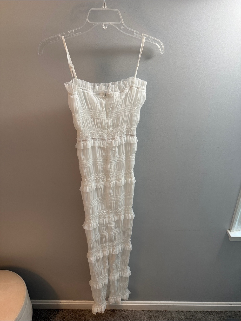 Commense White Smocked Ruffle-Tier Maxi Dress with Spaghetti Straps - Picture 7 of 8